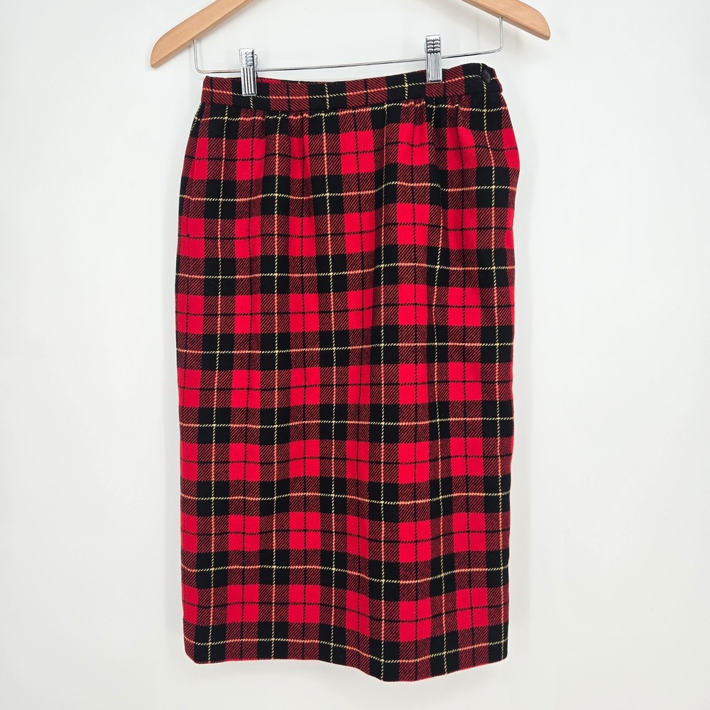 90s Vintage 100% Wool Pendleton Plaid Skirt Womens 6P SP Plaid Red Black Preppy